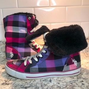 U.S. Polo Two Way Fuzzy High Top Plaid Sneakers